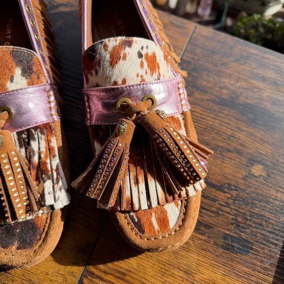 Kurt Geiger London Tassel Cow Print Calf Hair Studded Fringe Moccasin Loafers - Picture 4 of 6